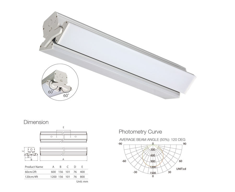 নমনীয় rotatable কোণ নেতৃত্বে টুইন টিউব Batten Flexible rotatable Angle Led Twins tube Batten